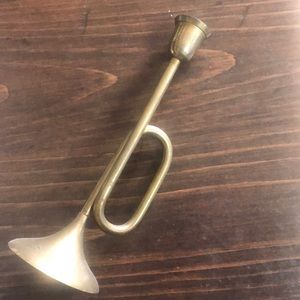 Vintage Brass Candle Holder Horn Trumpet